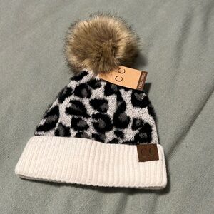 C.C Leopard Print Pom Pom Beanie NWT
